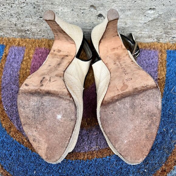 Banana Republic Heels Size 6.5 Natural Woven Jute Slingback Almond Peep Toe - Picture 5 of 6